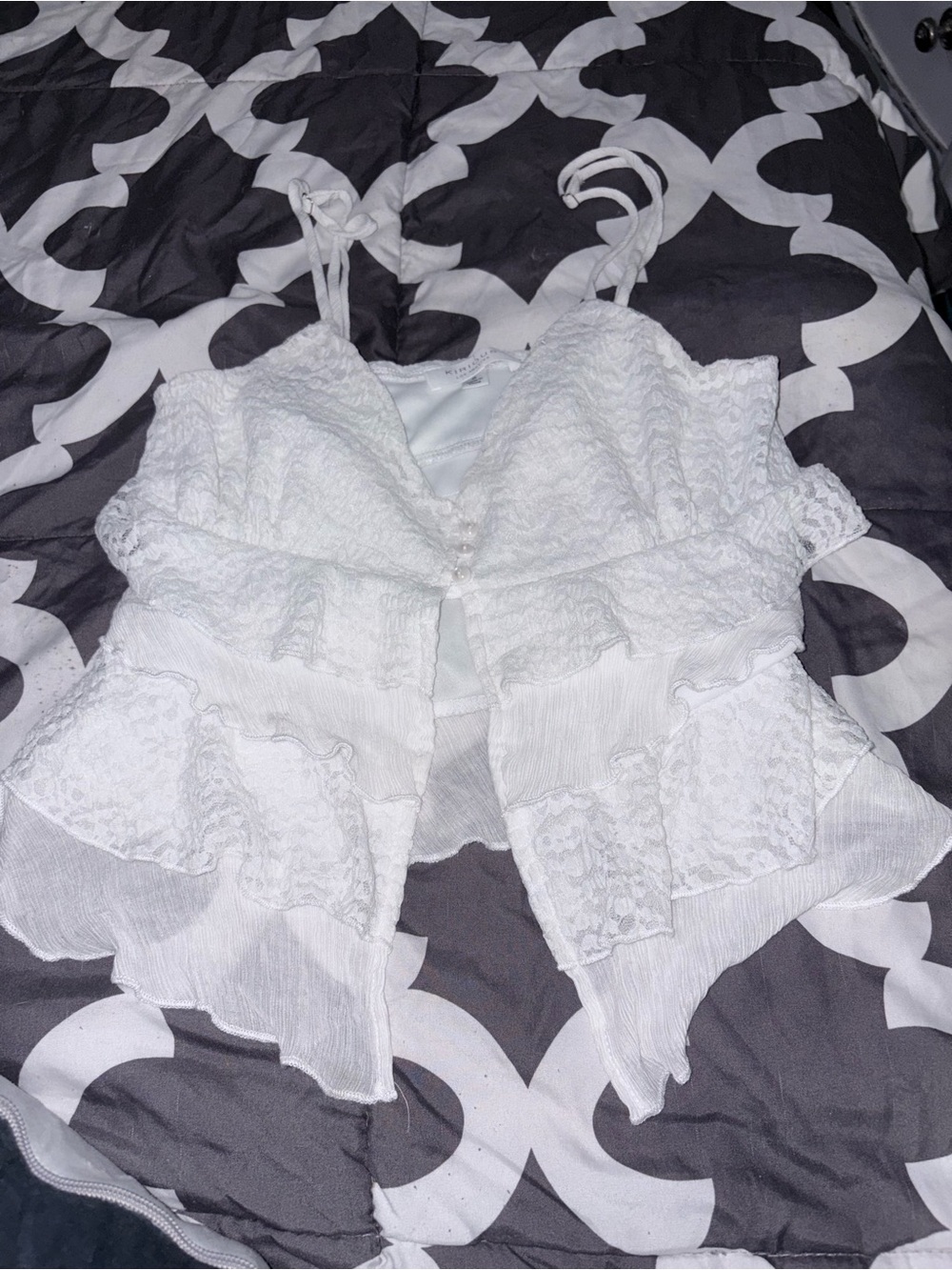 iris White Lace Ruffle Camisole with Spaghetti Straps
